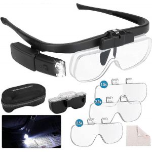 Lunettes Loupe Frontales Avec Lumi&egrave;re, Loupe Mains Libres &Agrave; &Eacute;clairage Led Avec 3 Lentilles D&eacute;tachables Et Double Emplacement Pour Montre &Eacute;lectronique - Neuf
