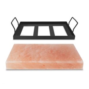 Pierre De Sel Himalaya Avec Support M&eacute;tal 30x20x3cm Planche Cuisson Naturelle Barbecue Plancha Four Grill -28&deg;C &Agrave; +350&deg;C Steak Poisson - Neuf