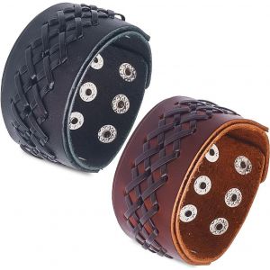 Kal-2 Couleurs Bracelets En Cuir Punk Pour Hommes Bracelet Large En Cuir De Vache Bracelets Manchette Punk Rock Bracelets Réglables Armure De Bras Bracelets En Cuir Gothique Halloween Cosplay - Neuf