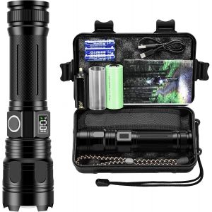 Sjzg-Lampe Torche Led Ultra Puissante 500000 Lumen, Lampe De Poche Rechargeable Usb Avec Batterie 5000mah, Zoomable 5 Modes Lampe Tactique Militaire Ak-01 (Noir) - Neuf