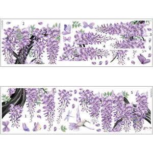 Autocollant Mural Glycine Violette (Avec Motifs De Papillons Et De Colibris) ¿ Stickers Floraux Autocollants,Décoration Murale Pour Chambre,Chambre Bébé,Salon - Neuf