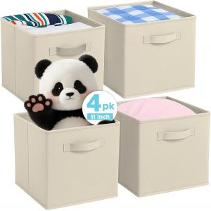 Subzonal-Cubes De Rangement Pliables En Tissu Avec Poign&eacute;es, 4 Bo&icirc;tes De Rangement Pour Maison, Chambre D'enfant, Placard Et Organisation Des Jouets (Beige, 26,7 X 26,7 X 27,9 Cm) - Neuf