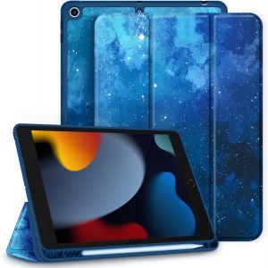 LORANKA-Coque pour iPad 9&egrave;me/8&egrave;me/7&egrave;me G&eacute;n&eacute;ration avec Porte-Crayon, Housse &Eacute;tui de Protection Ultra Fin Housse en TPU avec Auto R&eacute;veil/Sommeil pour iPad 10.2,Ciel &eacute;toil&eacute; Bleu - Neuf