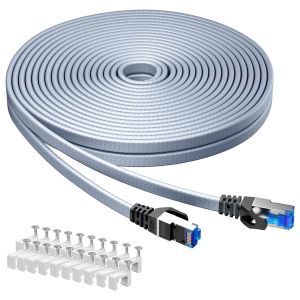 Cat 8 Câble Ethernet 8M, Câble Réseau Lan Gigabit Rj45 Plat Haut Débit, Tressé Cable Internet 40Gbps 2000Mhz Compatible Avec Pc, Routeurs, Modems[BLE7111416] - Neuf
