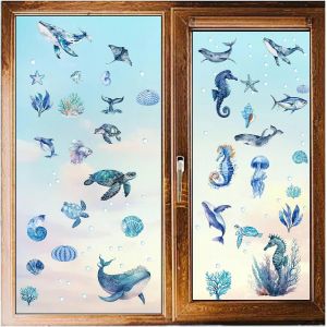 Kal-Styles Mer Oc&eacute;an Fen&ecirc;tre Autocollants Autocollants Mur Tortue Baleine Hippocampe Monde Marin S'accroche Peler Et Coller Pvc Imperm&eacute;able Auto-Adh&eacute;sif D&eacute;cor Pour R&eacute;frig&eacute;rateur Chambre Salon - Neuf