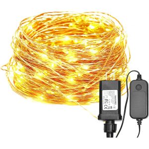 Guirlande Lumineuse 32m, 320 Led, 8 Modes, Blanc Chaud, &Eacute;tanche Ip65 D&eacute;coration Ext&eacute;rieur/Int&eacute;rieur Flexible Fil Cuivre Guirlande Lumineuse Pour F&ecirc;te Jardin Maison No&euml;l Terrasses Chambres - Neuf