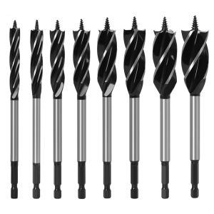 8 Pcs Forets à 4 Lames pour Bois Poignée Hexagonale en Acier au Carbone 1/4"" Forets Set 10mm 12mm 14mm 16 mm 18mm 20mm 22mm 25mm Mèche Auto-taraudeuse à Coupe Rapide pour Perceuses Électriques - Neuf