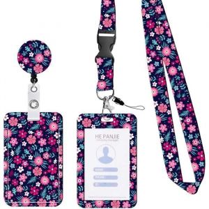 Porte Badge,Porte Carte Tour de cou Retractable,étiquette de nom vertical,avec Cordon,pour Femme,Clés,École,Carte de Travail,Bureau - Neuf