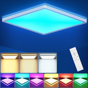 TIANYI-24W RGB LED Plafonnier Dimmable 2400LM, Changement de couleur Plafonnier avec Télécommande, Veilleuse, 3000K-6500K Plafonnier Carré pour Salon, Chambres d'enfants, chambre à coucher 30x30x2.5c - Neuf