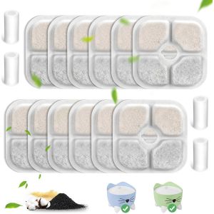 Filtres De Fontaine Pour Chat 12 Pièces De Filtres Et 4 Tuyaux En Silicone Pour 2,5l Fontaine A Eau Chat Pour 43722 Filtres De Remplacement Chat Fontaine À Eau Résine Et Charbon Actif - Neuf