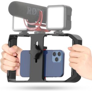 LORANKA-U-Rig Pro Support vid&eacute;o pour smartphone avec 3 supports de griffe, vis 6,35 mm pour iPhone 16 15 14 13 12 Pro Max, Samsung Galaxy - Neuf