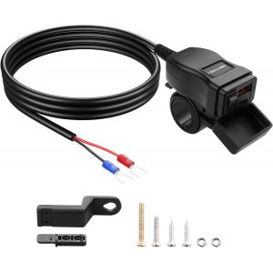 AYU-Chargeur USB Moto, 30W USB Type C PD & USB 3.0 Quick Charge Port de Charge étanche Moto vers Terminal en Forme de U pour téléphone, Tablette, GPS(1.2M) - Neuf