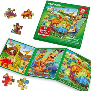 KAL-Jeu Magnétique Enfant 2 3 4 Ans - 36 Pièces Puzzle Magnétique Enfant - Jeux Voyage Pour 5 6 Ans - Jouets Pour L'Avion Avec Jurassique - Cadeau Educatif Pour Garçons Et Filles - Neuf