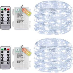 JGD-Lot de 2 guirlandes lumineuses avec minuterie et t&eacute;l&eacute;commande, petite guirlande lumineuse d'int&eacute;rieur avec batterie, 10 m, 100 LED, IP65, &eacute;tanche, sans piles, pour chambre &agrave; coucher, mariage, No&euml; - Neuf