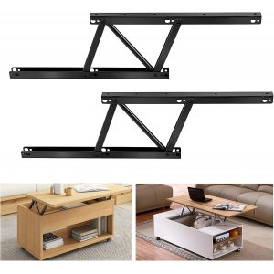 Lot de 2 charni&egrave;res de table basse pliables - Mat&eacute;riel de table basse - Charni&egrave;re de table relevable - M&eacute;canisme de table pliable - Noir (acier) - Neuf