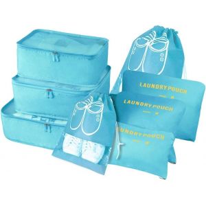 Organisateur De Voyage, Lot De 8 Organ Urs De Bagage Pour Voyage,Diff&eacute;rents Tailles Des Cubes &Eacute;tanche Sacs De Voyage Rangement (Bleu Ciel) - Neuf