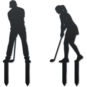 MEVRONISSHOP-2 Piquet de Jardin D&eacute;coratif en M&eacute;tal de Golfeur, Silhouette de Golfeur en M&eacute;tal Statue D'Ext&eacute;rieur Ornement de Jardin Cadeau D&eacute;coration Artistique Noire pour Cour All&eacute;e Patio Ext&eacute;rieur - Neuf