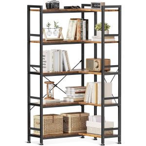 SUBZONAL-Biblioth&egrave;que d'angle 5 Niveaux, &eacute;tag&egrave;re Biblioth&egrave;que Meuble de Rangement en L avec 5 &Eacute;tag&egrave;res, pour Salon Bureau Domicile Chambre, Marron, 72.8 x 65.3 x 145.5 - Neuf