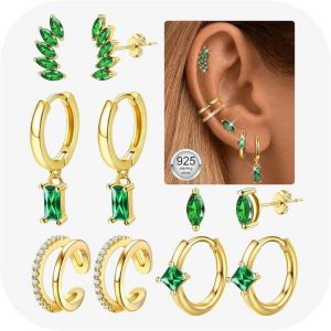 5 Paires Boucles D'oreilles Femme Argent 925 Plaquée Or 14k Créoles Argent Boucles D'oreilles Zircon Piercing Oreille Cartilage Boucles D'oreilles Femme Or Pour Piercings Multiples.[X876] - Neuf
