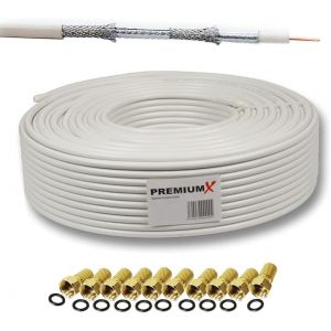 30m Câble coaxial Satellite SAT - 135dB Blindé 4 Couches - Compatible avec DVB-S/S2, DVB-C, DVB-T - 4K 1080p FULL HD HDTV - Câble d'Antenne Coaxial pour Installations CATV + 10 connecteurs F - Neuf