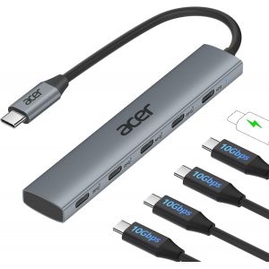 Usb C Hub 10Gbps Avec Type-C Pd 100W, Ultra Slim Aluminum 5-In-1 Usb-C Splitter With 4*Usbc 3.2 Ports, Pour Iphone 15/16 Series, Macbook Ipad Pro/Air, Imac, Galaxy S24 [Pas De Sortie Vidéo][Z1286] - Neuf