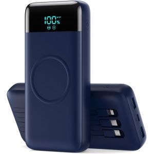 Batterie Externe Sans Fil 26800mah, 7 En 1 Powerbank Fast Charging Avec 3 Ports Et 3 Câbles,25w Pd3.0+Qc4.0 Chargeur Externe Portable Avec Écran Lcd Compatible Avec Iphone Huawei Samsung Xiaomi-Bleu - Neuf