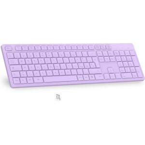 Clavier Sans Fil, Sans Fil, Sans Fil, Qwerty Complet, Disposition Ergonomique Usb 2,4 Ghz Avec Pav&eacute; Num&eacute;rique Pour Pc, Ordinateur Portable, Mac Os, Macbook Pro/Air, Windows-Violet - Neuf