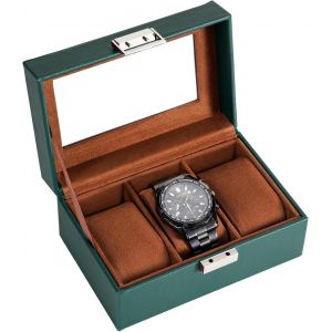 Kal-Boite À Montre Antichoc, Coffret Montre Homme Avec 3 Emplacements Coussins Montre, Rangement Montre Avec Couvercle En Verre, Pour Passionné D`Horlogerie -Vert - Neuf