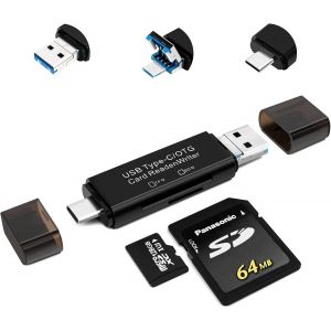 SD Card Reader, 5-in-1 Micro/USB C/USB 2.0 Portable Dual Slot OTG Adapter SD Memory Card Reader for TF SDXC Micro SD Micro Compatible with Laptop, Galaxy - Neuf