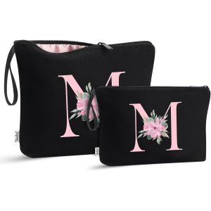 Maa-Lot De 2 Trousses De Toilette Initiales, Cadeaux D'anniversaire Pour Femme, Trousse De Toilette Portable De Voyage Avec Poign¿¿E (M) - Neuf