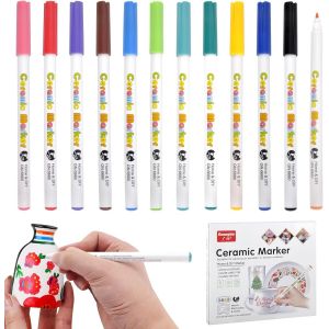 Meimie-Lot De 12 Stylos En Porcelaine-Passe Au Lave-Vaisselle-Stylos Acryliques Pour Pierres -Marqueurs Acryliques -Marqueurs En Céramique-Kit De Peinture Pour Bois,Verre,Papier,Toile, - Neuf