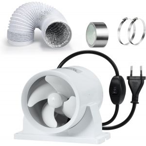 Ventilateur de conduit 100 mm-Vitesse r&eacute;glable-Avec tuyau d'&eacute;gout et ruban adh&eacute;sif-Pour salle de bain,WC,cuisine,serre,tente,garage.[I196] - Neuf