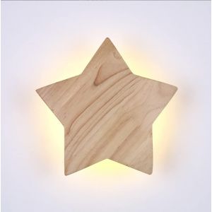 Applique Murale Led Moderne 15w Applique Bois Cr&eacute;ative Lampe Murale 3000k Lumi&egrave;re Chaude &Eacute;toile Appliques Veilleuse Chambre D'enfant Couloir Salon, &Oslash;22cm - Neuf