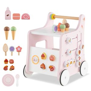 Trotteur 2 En 1 Pour Enfants 32 X 35 X 42 Cm Avec Rangement S&eacute;curit&eacute; Accrue Style Moderne En Mdf Rose Helloshop26 20_0014544 - Neuf