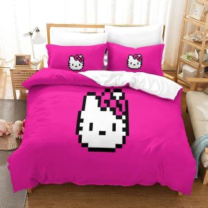 Hello Kitty Housse De Couette, D Pink Parure De Lit Housses De Couettes Microfibre Avec Fermeture &iquest;&iquest;Clair Et Taies D'oreiller Parure De Couette Respira - Neuf