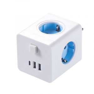 Adaptateur Prise Cube FR - 4 Sorties 250V, Type-C & USB Fast Charge, S&eacute;curis&eacute;, Blanc - Neuf