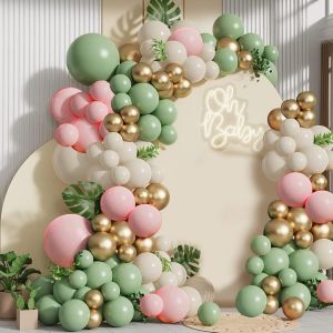 Kit Arche Ballon Vert Rose,132 pièces Arche Ballons Anniversaire Vert Rose Blanc Or,Guirlande Ballon Vert Sauge pour Decoration Anniversaire Mariage Graduation Bapteme Baby Shower - Neuf