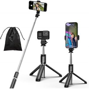 Cai-Perche À Selfie 4 En 1-Trépied Extensible Portable Avec Télécommande Sans Fil Amovible-Compatible Avec Iphone,Samsung,Appareil Photo Android-Noir - Neuf