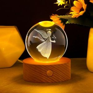 Bnhgc-Veilleuse Boule De Cristal 3d, Boule Lumineuse, Lampe De Nuit Boule De Verre Avec Base En Bois, Boule De Cristal Lumineuse, Veilleuse Boule De Cristal Rechargeablele Meilleur Cadeau Pour Les En - Neuf