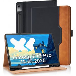 Tianyi-Coque Pour Lenovo Tab P12 Pro 2025/ Xiaoxin Pad Pro 12,7 Pouces 2025 Housse Cuir Pu [Réveil/Veille Automatique] Etui De Protection Avec Support Fonction Et Poche De Documents, Noir - Neuf