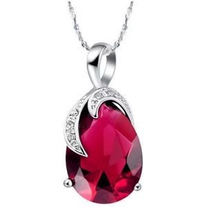 Asas-Collier Pendentif Ovale En Forme De Poire En Forme De Larme | Collier De Pierre De Naissance Cristaux Rubis Émeraude Saphir | Cadeau De Bijoux Significatif Pour Mère Fille Petite Amie Épouse - Neuf