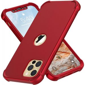 Kal-Coque Pour Iphone 12 Pro Max + 2 Pièces Verre Trempé Protection Écran, 2 En 1 Antichoc Souple Silicone Tpu Arrière Rigide Pc Avant Housse De Protection Pour Iphone 12 Pro Max 6,7"" Rouge - Neuf