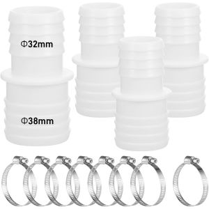 4pcs Raccord Tuyau Piscine 32mm et 38mm,Double Embout de Tuyau Adaptateur de Tuyau 32mm 38mm avec 8pcs Colliers de Serrage Universels en Acier Inoxydable - Neuf