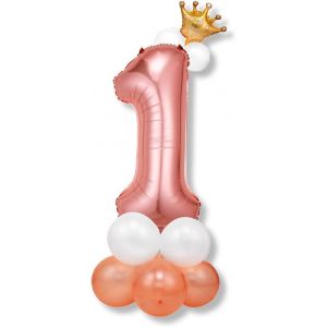 Pi&egrave;ce En Aluminium,Id&eacute;al Pour Le 1Er Anniversaire,Avec D&eacute;coratif,Con&ccedil;u Sp&eacute;cialement Pour Enfants,Ballon Chiffre Pour D&eacute;coration De F&ecirc;te D'Enfants (80 Cm) (Rose Clair Avec Couronne Dor&eacute;e) - Neuf