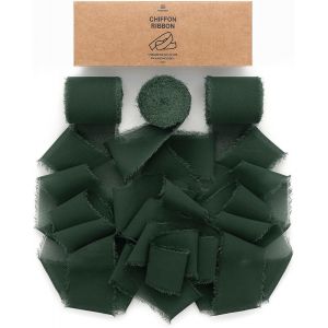 Ruban En Mousseline De Soie Vert Fonc&eacute;, Fait Main Avec Franges, Total 3,8 Cm X 19,2 M, Ruban Effiloch&eacute; Pour Invitations De Mariage, Bouquets De Mari&eacute;e, Cadeaux Emballages, Bricolage - Neuf