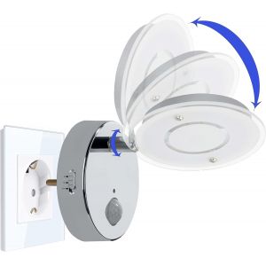 Nite 2636-018 Veilleuse Led Avec D&eacute;tecteur De Mouvement Chrom&eacute; Avec Fonction Automatique 230 V Avec D&eacute;tecteur De Mouvement Lampe Murale D'orientation Pour Enfant - Neuf