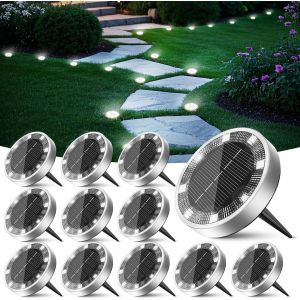 Lampe Solaire Au Sol Lot De 12, Lumiere Solaire Exterieur Jardin 8 Led, &Eacute;tanche Spot Solaire Ext&eacute;rieur, Eclairage Solaires Pour Terrasse All&eacute;e Chemins Pelouse Cour Piscine[Blanc Froid] - Neuf