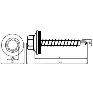 Lot de 50 Vis autoperceuse m&eacute;tal sur bois &Oslash;4.8x35 mm + rondelle d'&eacute;tanch&eacute;it&eacute; EPDM - peint en couleur gris anthracite RAL 7016 - empreinte de la t&ecirc;te 8 mm hexagonale - en acier - Neuf