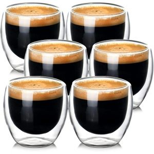 Tasses À Expresso En Verre Borosilicate À Double Paroi - Lot De 6, Isothermes, Avec Poignée, 80 Ml, Idéales Pour Le Café Et Les Cocktails - Neuf
