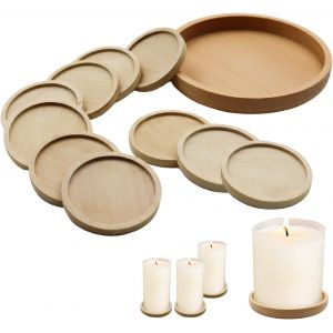 Kalanka-1 Pièce 9,2 Cm Plateau De Service Rond Assiette En Bois Avec 10 Pcs 4 Cm Plateau Retro Candélabres Plateau Pour Bougie Rustique Vintage Pour Aromathérapie Coaster Bougies Led Petites Plantes - Neuf